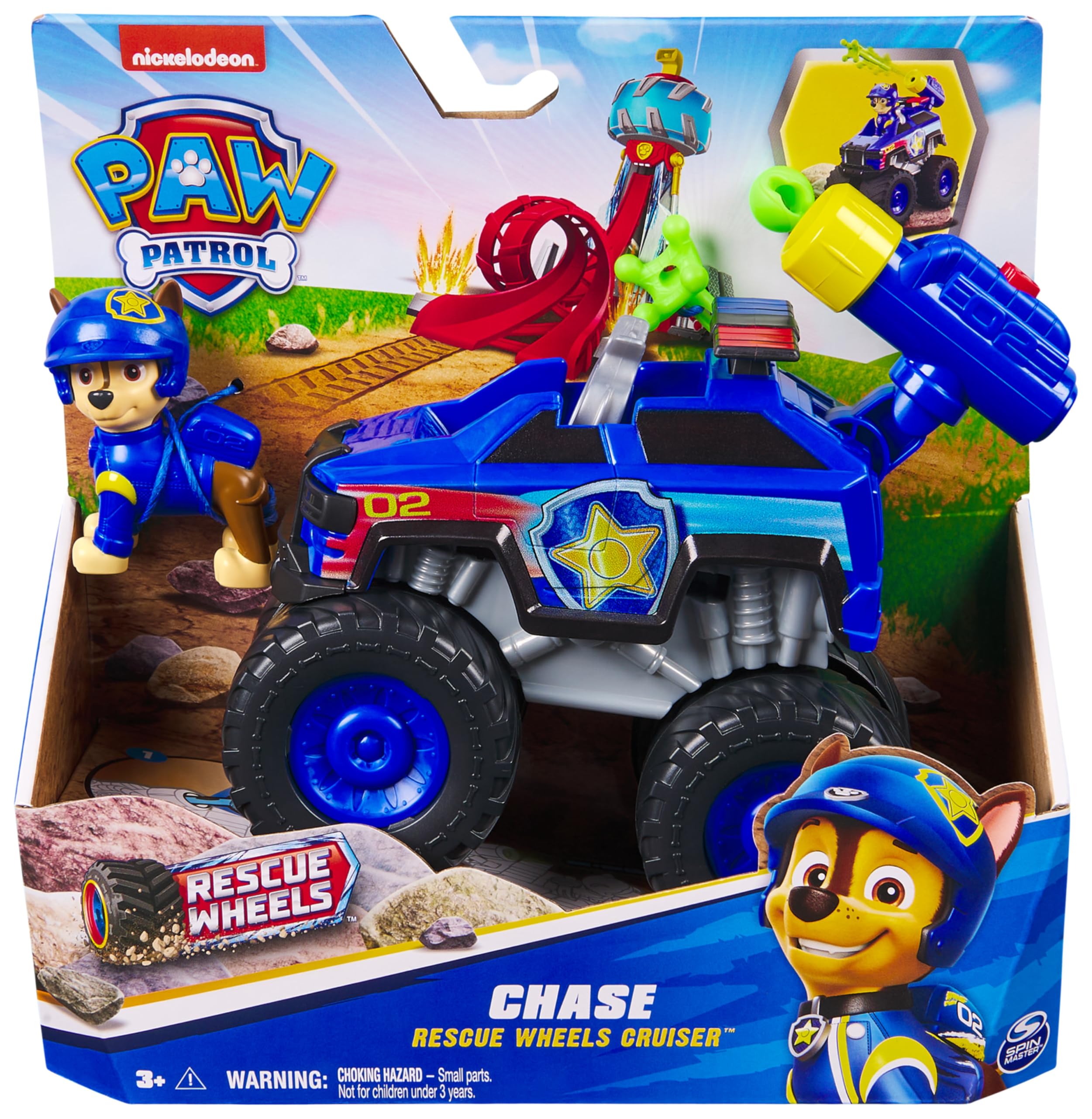 Paw Patrol - Pat Patrouille - Véhicule Figurine Chase Rescue Wheels - Voiture Figurine À Collectionner - 2 Projectiles - Tout-Terrain - Pat Patrouille Jouet - Voiture Enfant - Jouet Enfant 3 Ans Et +