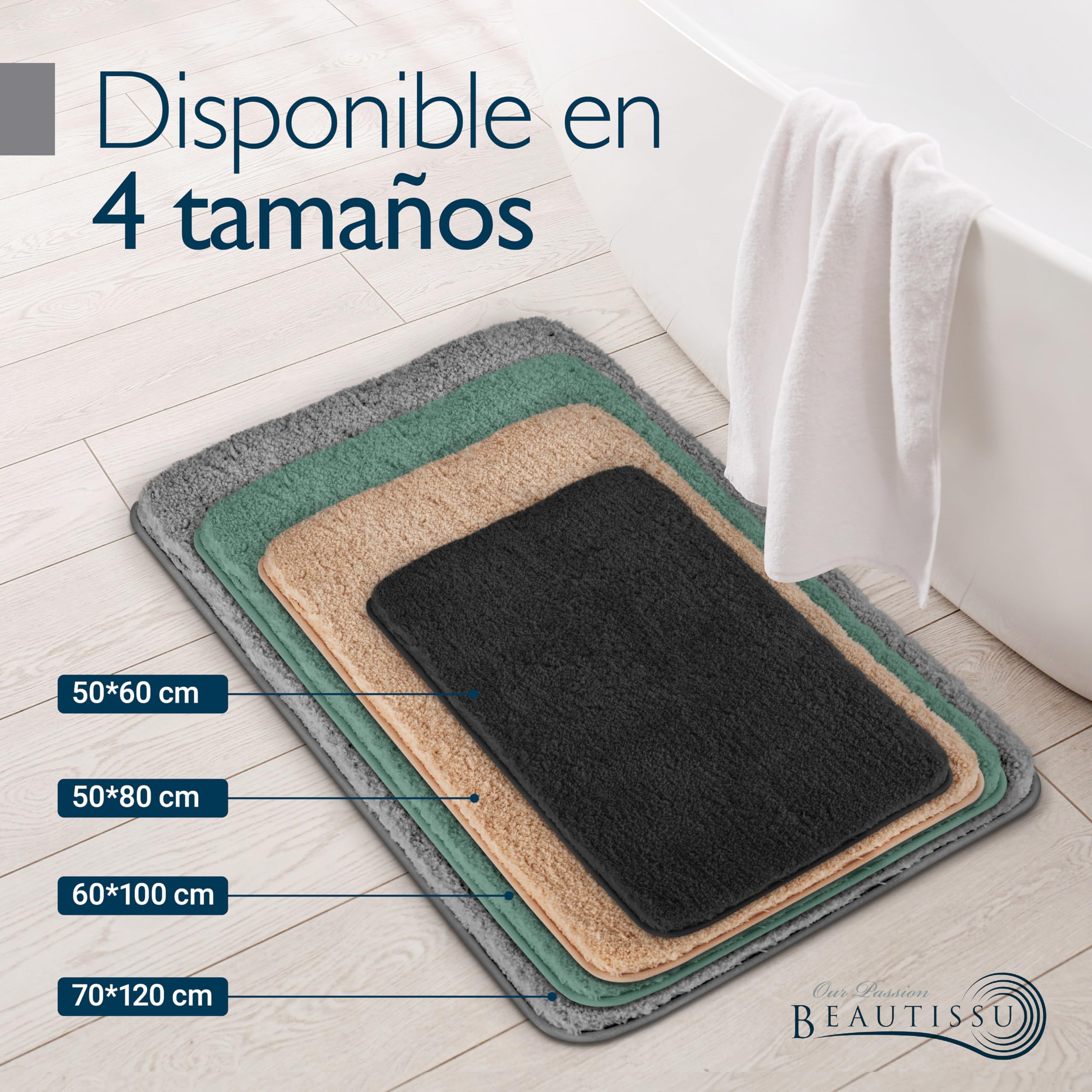 Beautissu Alfombrilla de baño Antideslizante Absorbente óptica Shaggy Suelo