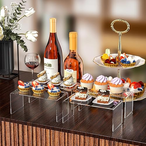 Miniatura 2 de Jusalpha 4 piezas elevadores de acrílico transparente, estantes elevadores de exhibición de acrílico, accesorios de estante de vitrina para joyería,