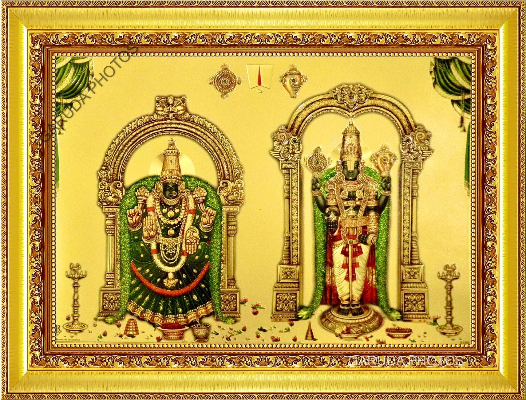 Garuda photos - GOLD FOIL Lord God Tirupati Balaji with Padmavati Photo Frame Tripathi Thirupathi Perumal Thayar Sri Venkateshwara Venkateswara Swamy Srinivasa Padmavathi Pooja (Regular (14x11 Inch))