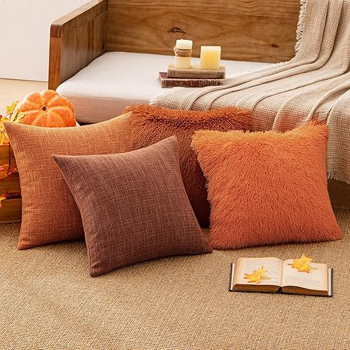 Miniatura 9 de MIULEE - Juego de 2 fundas decorativas, lujosas y afelpadas de pelo sintético con estilo otoñal para cojines de sofá, dormitorio y automóvil (16 x