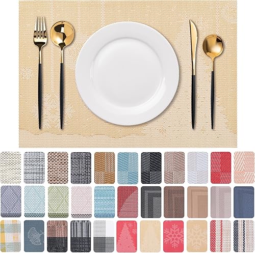 Miniatura 42 de CADONO Juego de 4 manteles individuales de vinilo lavables para interiores y exteriores, para mesa de comedor, duraderos, antideslizantes