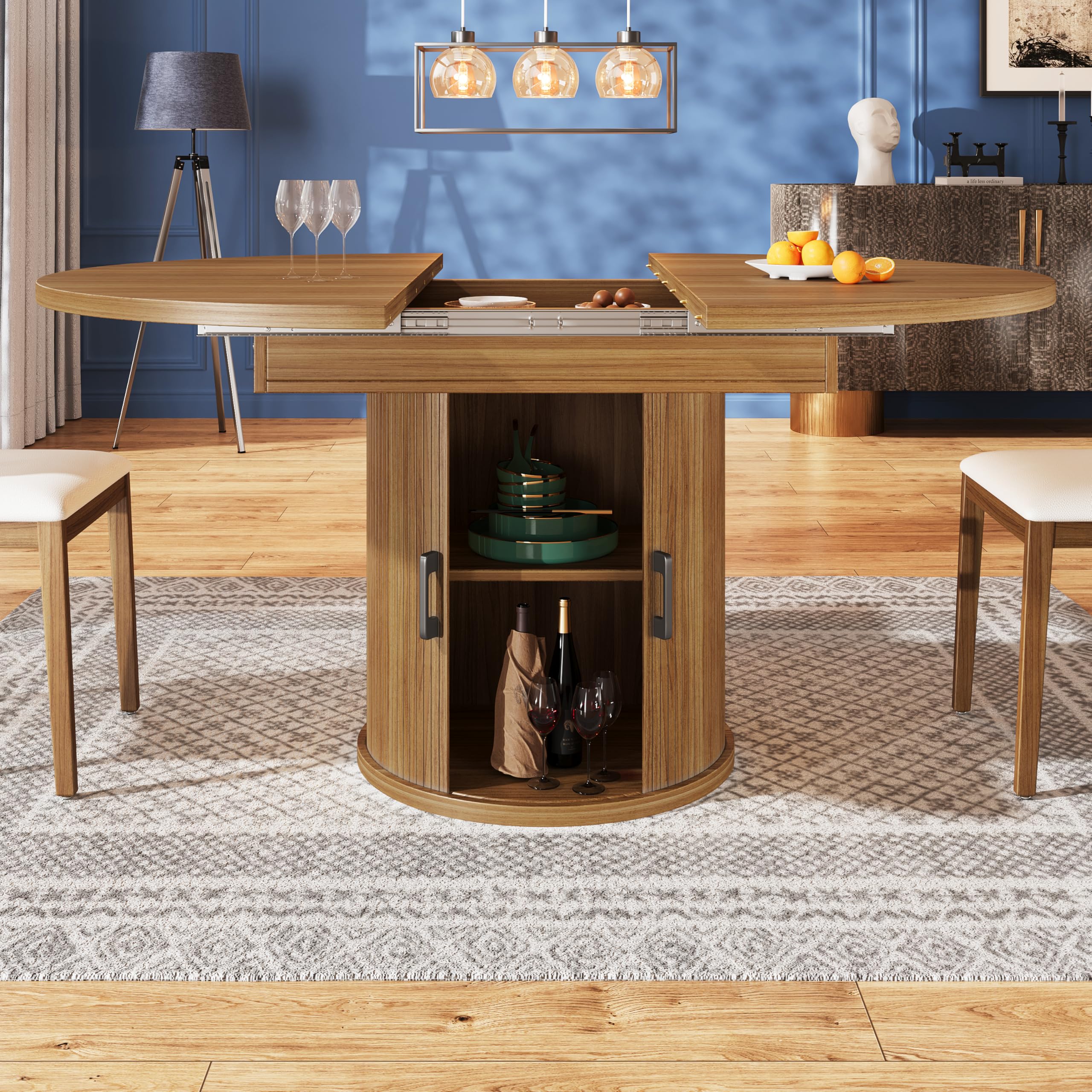 Mesa de Comedor Extensible, Mesa de Cocina, Mesa de balcón, Mesa de Comedor Redonda, Extensible a Ovalada, 118-158 cm, Capacidad para 6 Personas (Nogal)