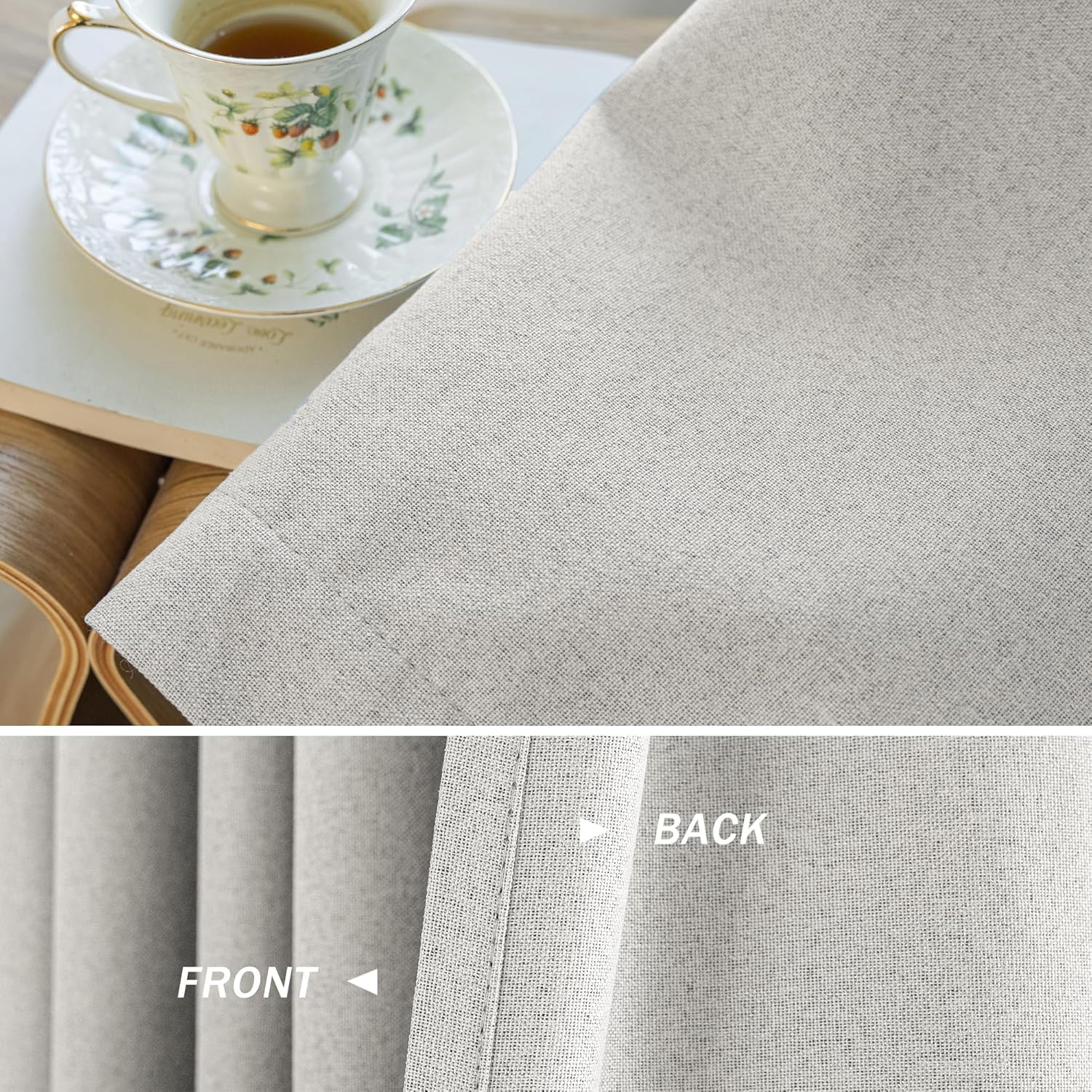 MAIHER Full Blackout Greyish Beige Pinch Pleat Curtain Linen Textured Thermal Insulated Waterproof Ceiling to Floor Extra Long Pleated Drape with Tieback for Living Room, 54" W x 120" L, 1 Panel