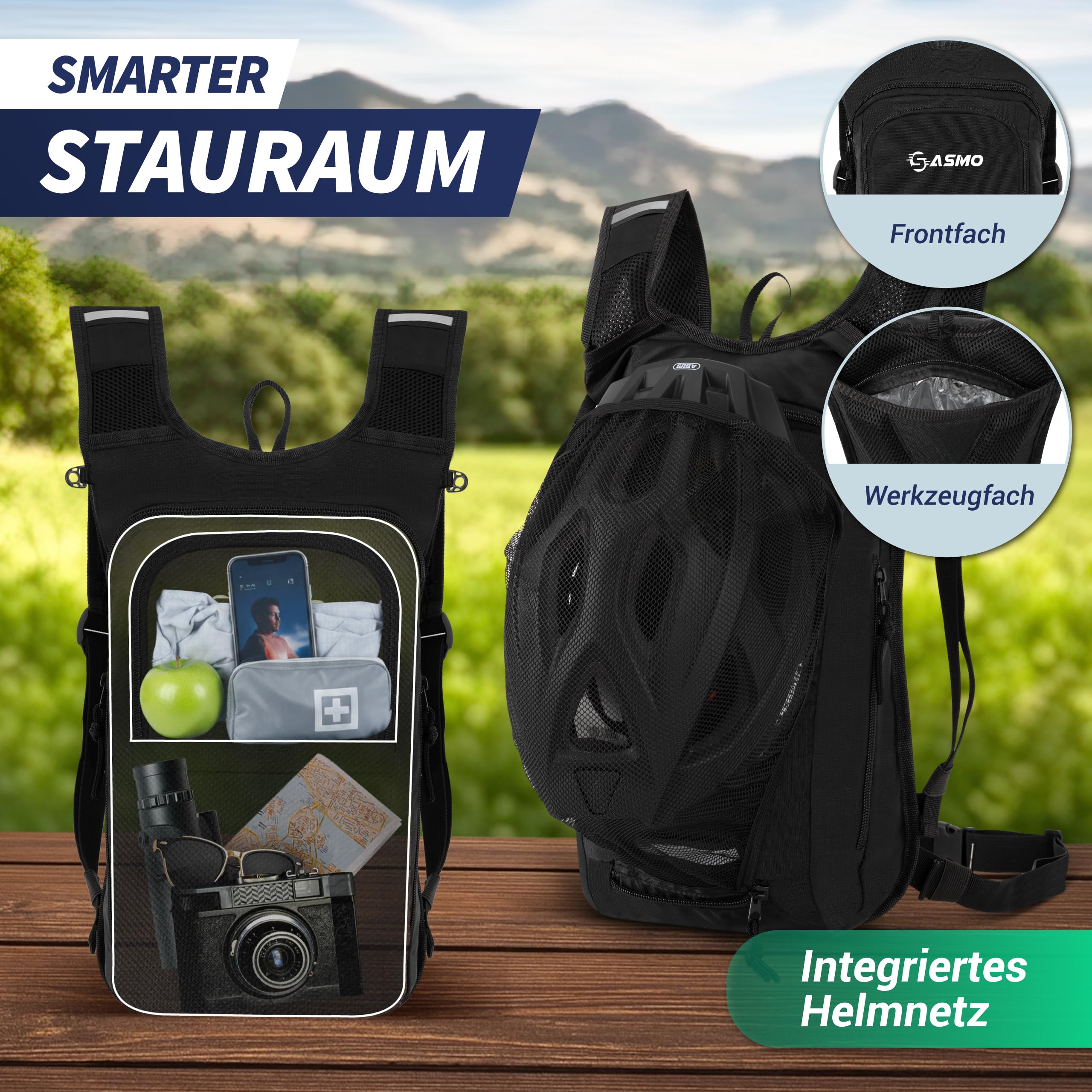 SASMO Waterproof Cycling Backpack – Ultralightweight 350 g |MTB & Ski Pack with Thermal Compartment, Helmet Net, Rain Cover & Reflectors
