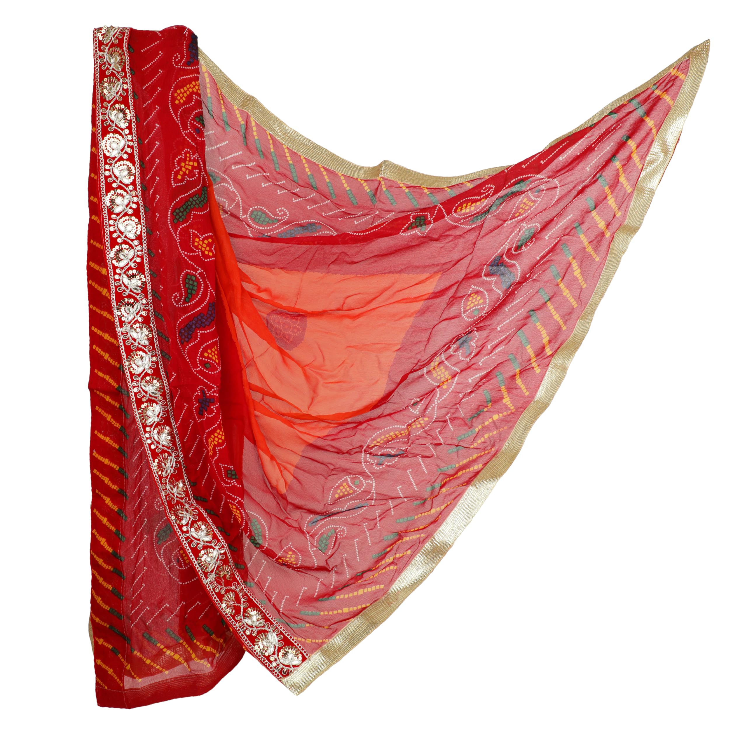 Decorative Chunari Chunar Chunni Large Chunni Puja Indian Traditional Kaarwachauth Diwali Festival Chunr MATA Ki Chunri for Statue Chowki Pooja Aasan Mat Poster Frame (Size:-76")(Red,Orange) - Image 2