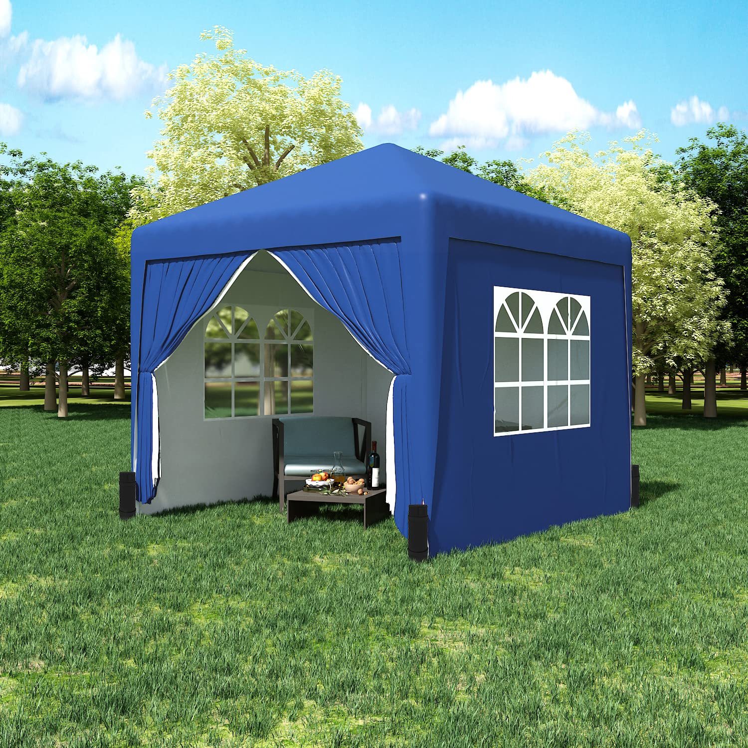 Green Bay Garden Pop Up Gazebo Party Tent Folding Wedding Canopy With 4 Sidewalls and Carrying Bag Blue 2.5x2.5M — image 1