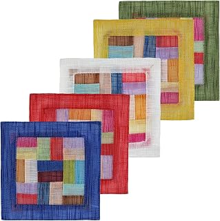 Korean Saekdong Coasters - Traditional Multicolor Patchwork Set of 5 with Random Colors - Korean Home Decor New Year & Chuseok Gifts