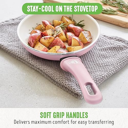 Miniatura 6 de GreenLife Sartén antiadherente de cerámica suave de agarre saludable, de 12 pulgadas con tapa, sin PFAS, apta para lavavajillas, rosa