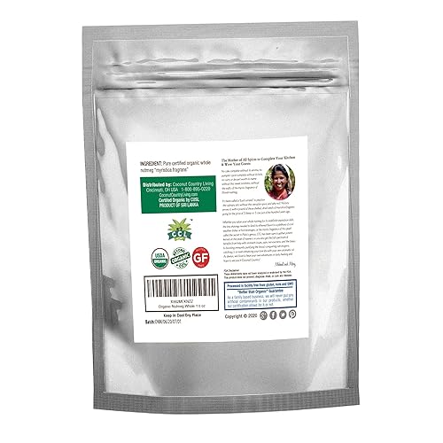 Vista 2 de Nuez moscada orgánica entera de 1.5 onzas, especia aromática recién cosechada de grado prémium de comercio justo