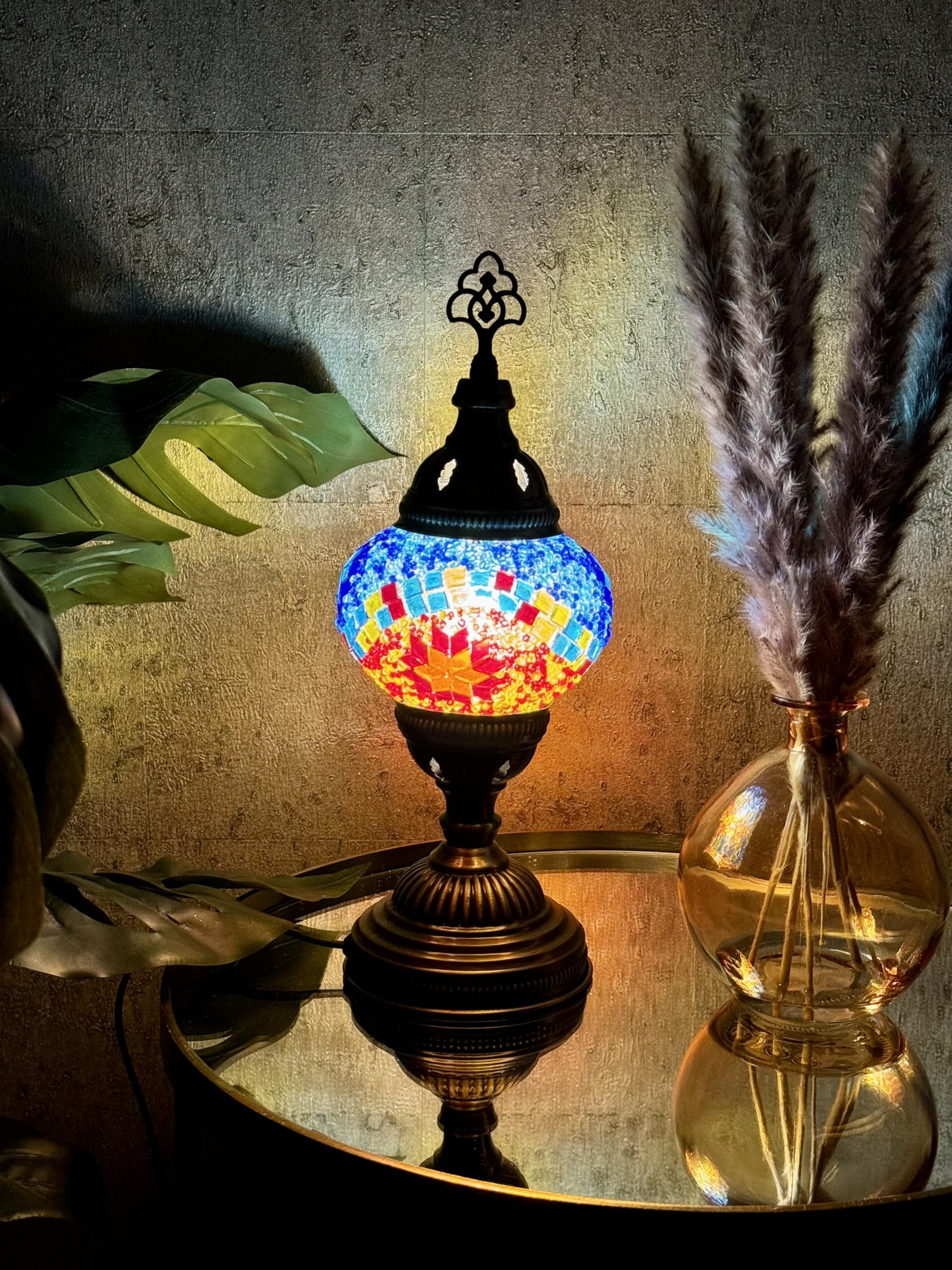 Lightza New Handmade Multi Color Turkish Moroccan Mosaic Table Lamp (Blue Orange)