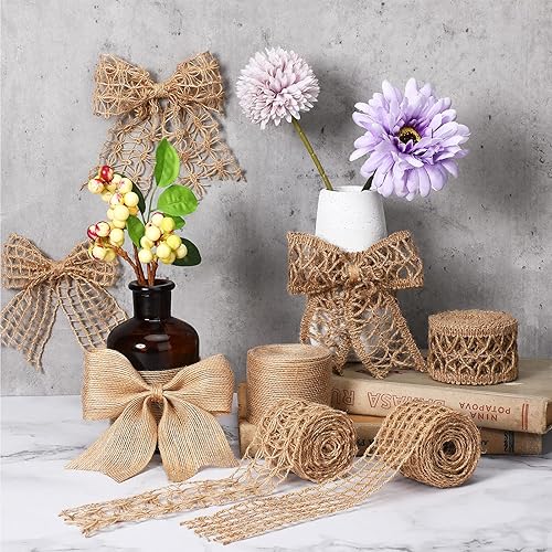 Miniatura 2 de 4 rollos de cinta de arpillera de yute natural de encaje de arpillera de 1.6 a 2 pulgadas x 16.4 yardas para manualidades, coronas, lazos grandes,