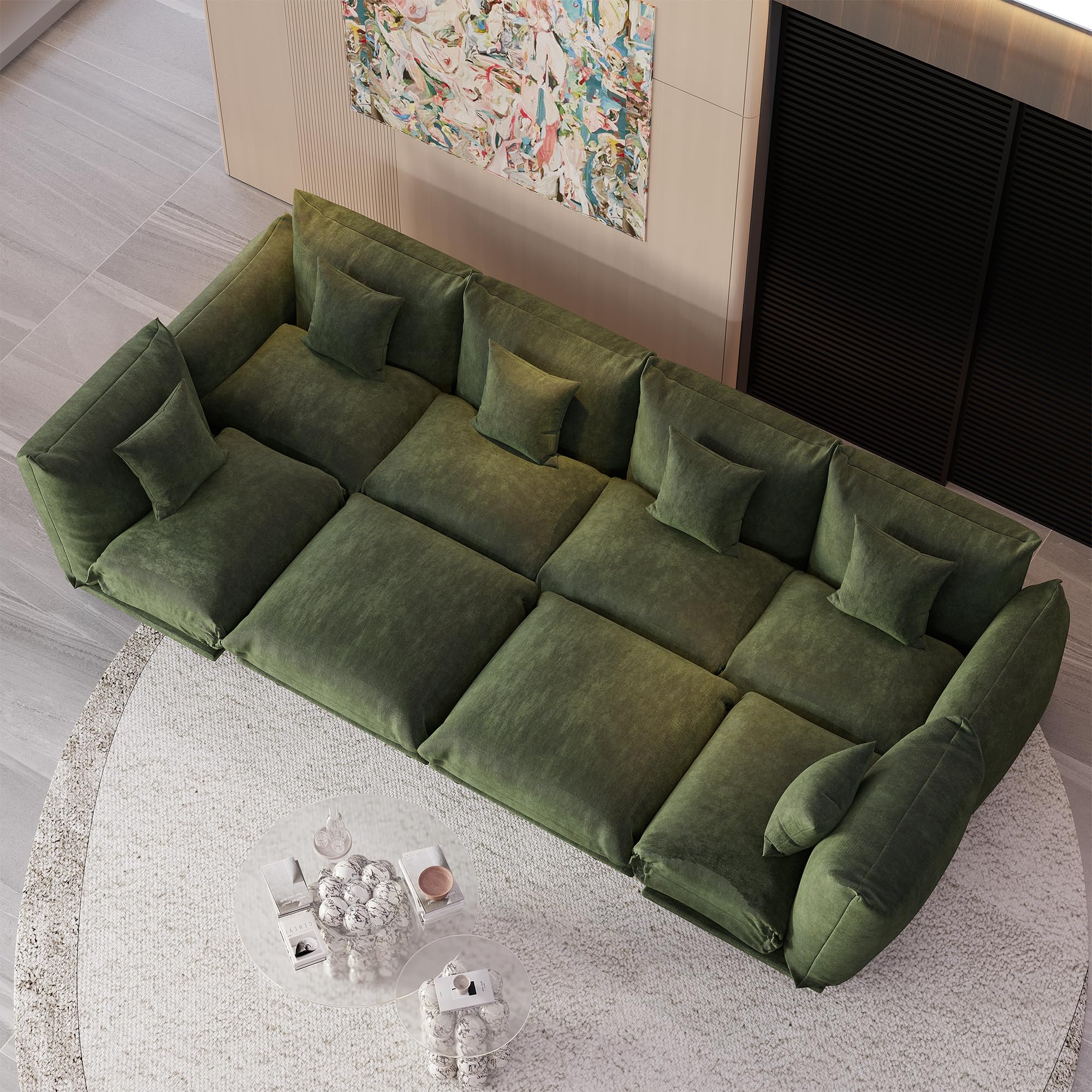 Modern Minimalist Chenille Modular Sectional Sofa Oversized 8-Seater Sleeper Sofa with Movable Ottoman Thick Cushions Upholstered Couch for