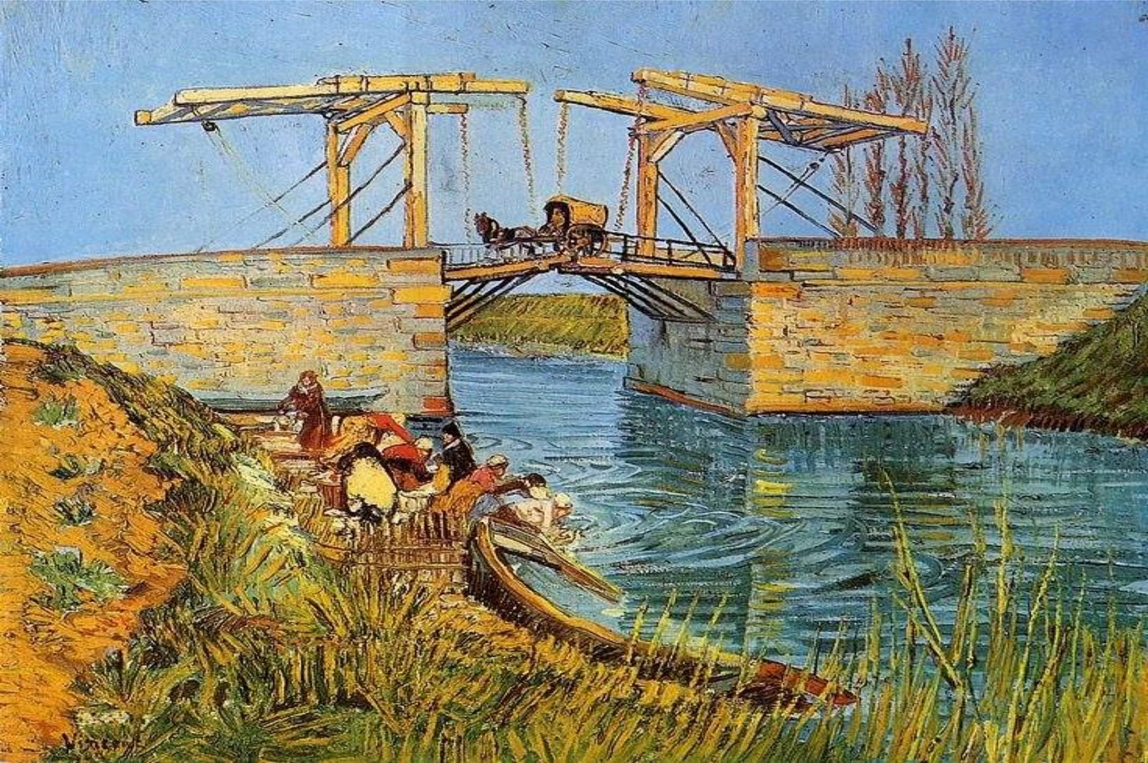 Adventures® *The Langlois Bridge at Arles* (1888)- A Famous Painting by Van Gogh, Wall Décor Frame. Canvas print stretched on Pinewood Frame. Size 18"x14".