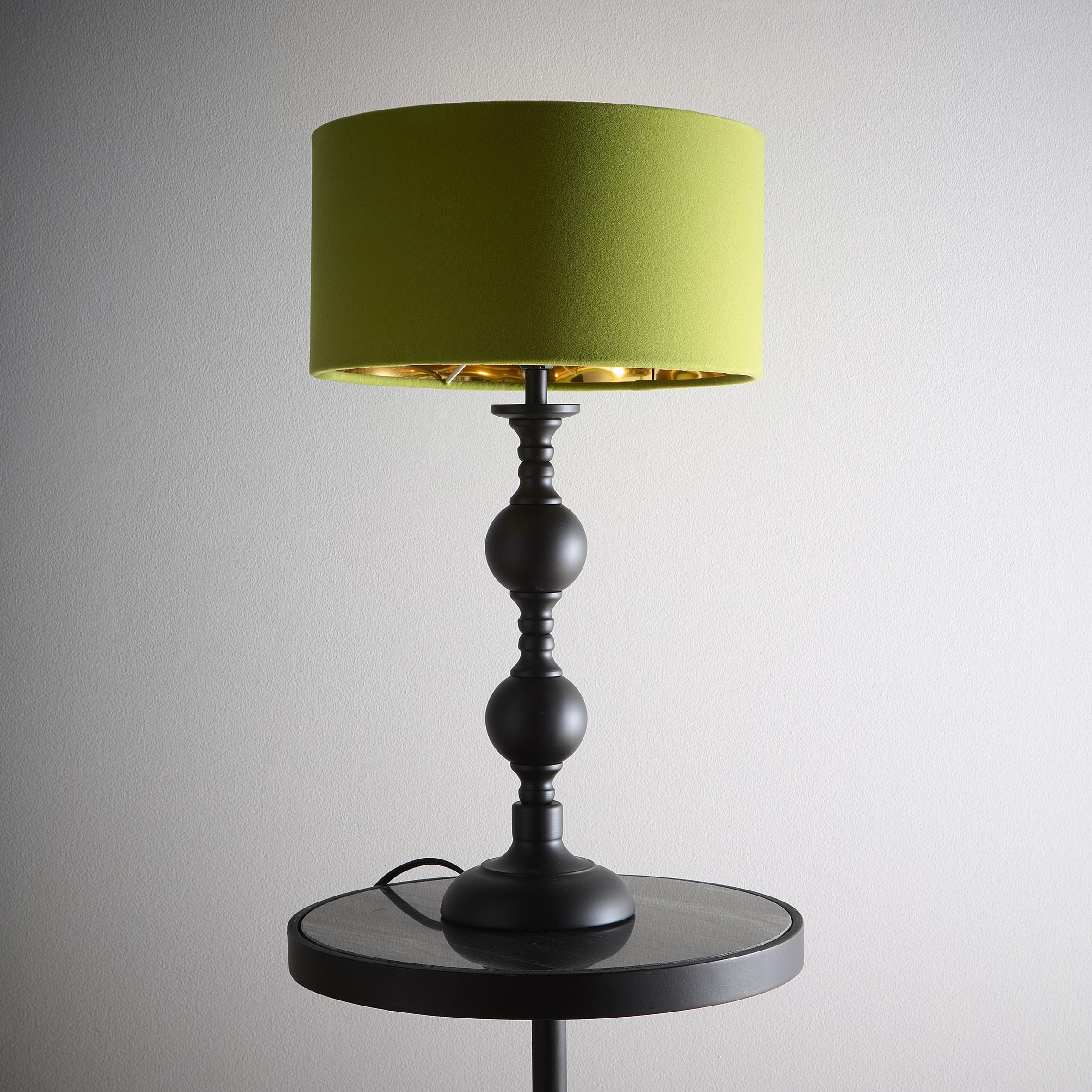 K Living  Green Candelabra Black Metal Base Lamp With Velvet Shade, Sports Direct