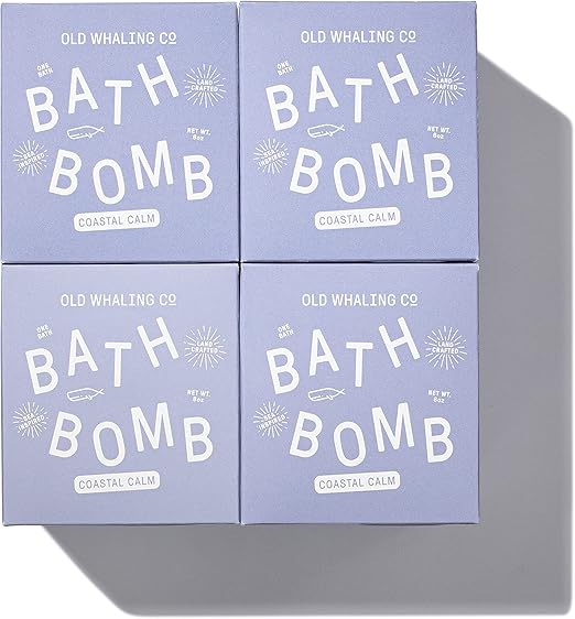 Old Whaling Co Coastal Calm Bath Bomb – Set of 4 – Handmade Bath Soak with Epsom Salts – Cleansing, Soothing and Moisturizing Fizz – Coastal Grass, Driftwood and Lily Scent, 8 oz