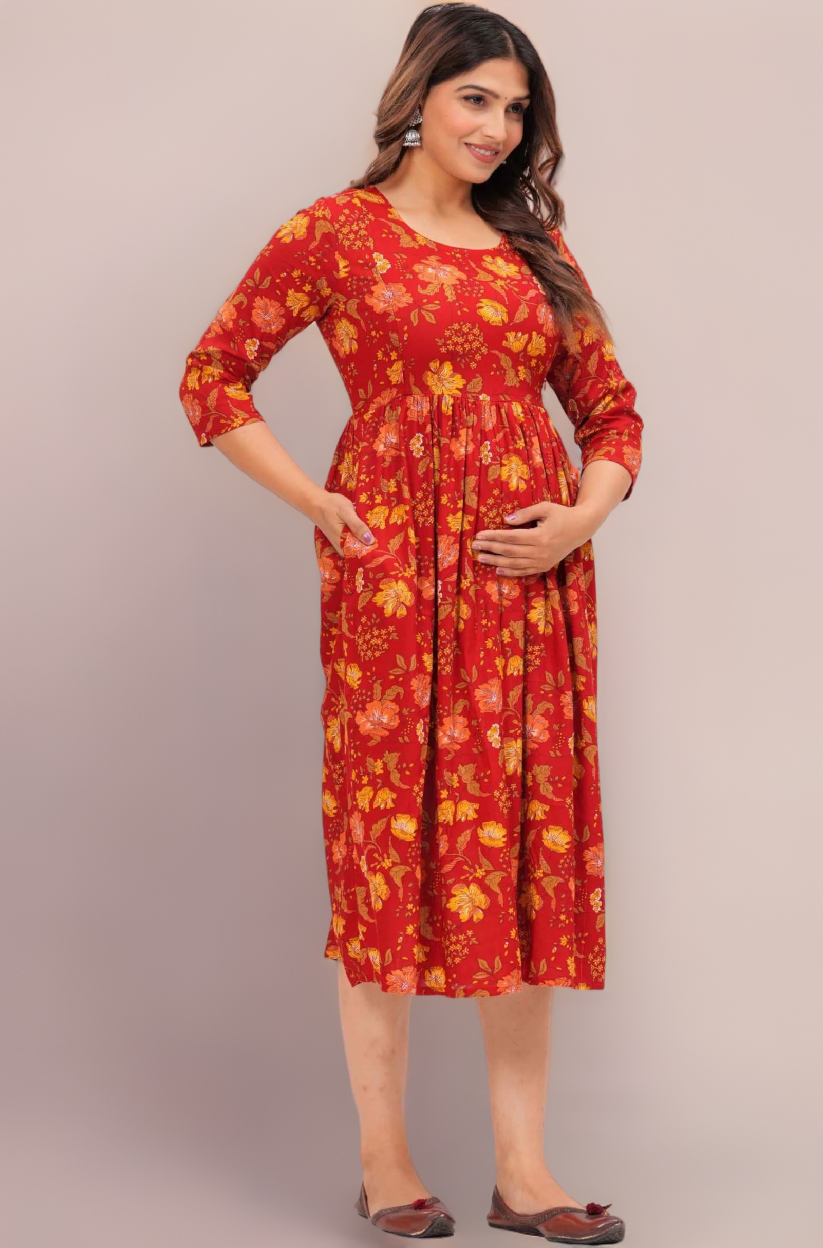 Jikonet Women's Maternity Dress Feeding Kurti with Zippers, Side Pocket