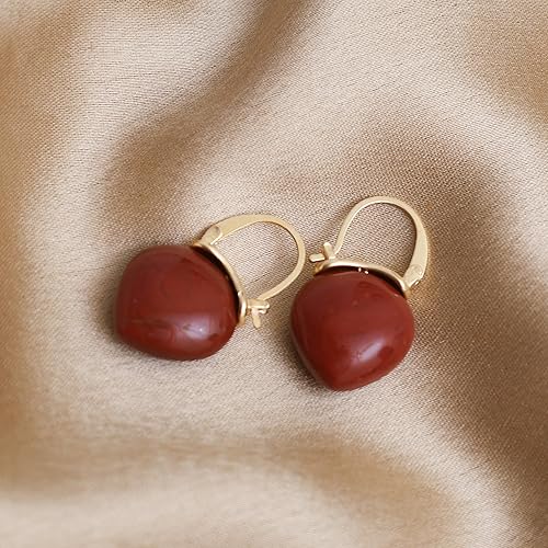 Miniatura 5 de Gempires Mother's Day Gift Red Jasper Hoop Earrings, Dangle Drop, Trendy, Handmade 15mm Pear shape Crystal, Dainty Statement Earring, 14k Gold