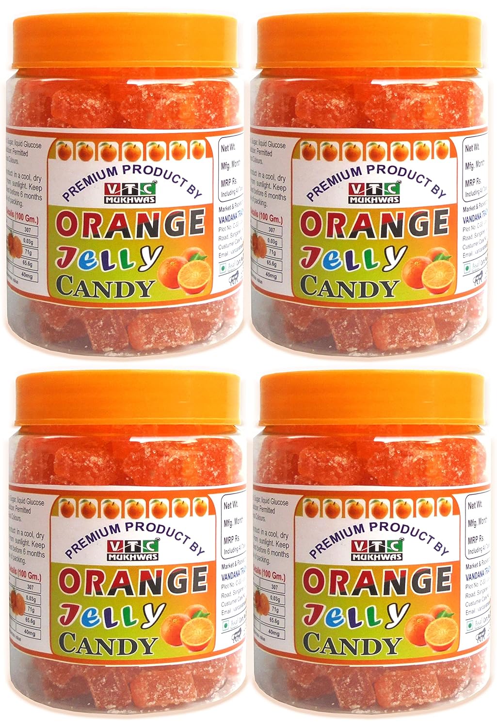 VTC MUKHWAS Real Fruit Orange Jelly Candy Sugar Coated Fruit Jelly Bites 2000gm Pack of 4