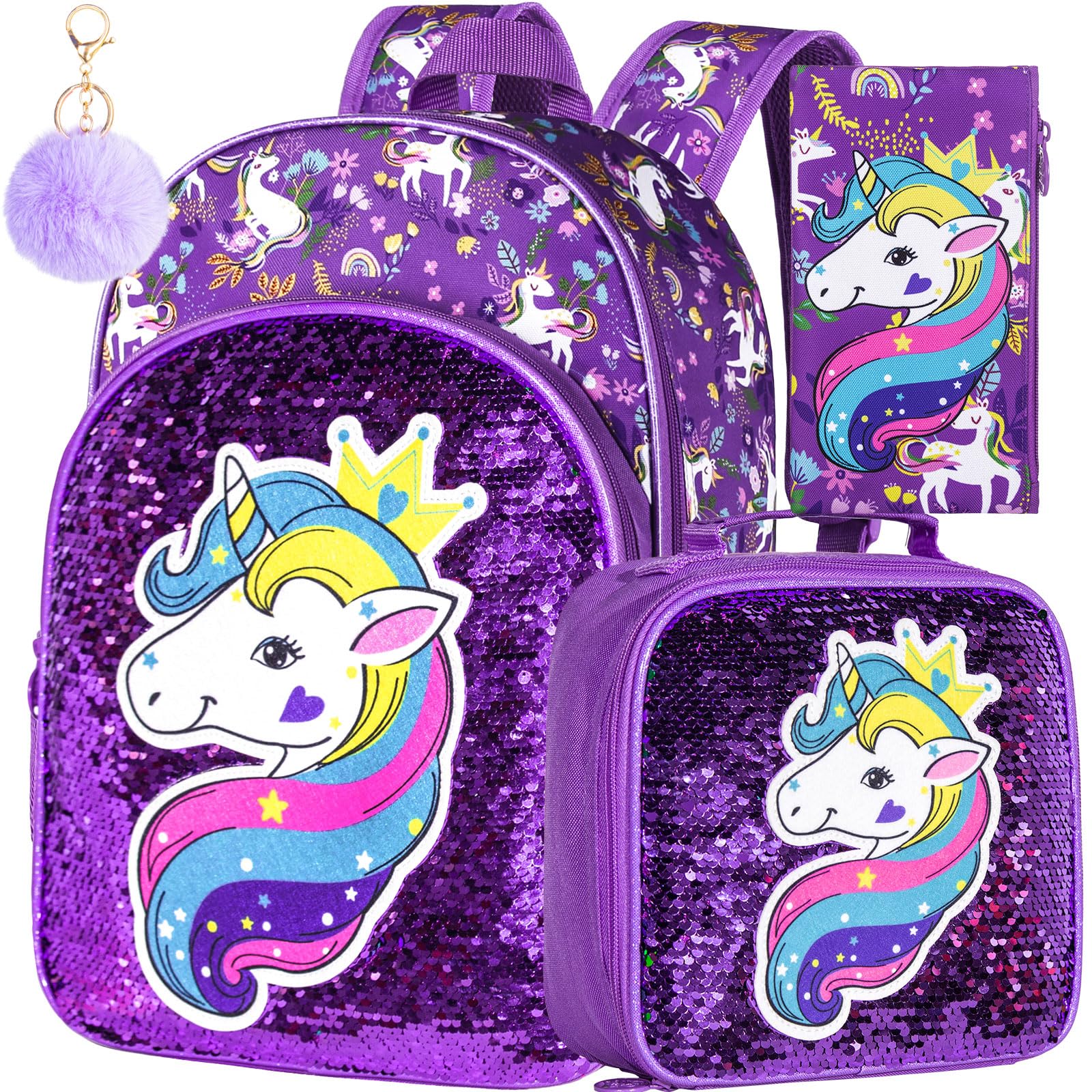 3PCS Kids Backpacks for Girls, 16" Little Kid Preschool School Bookbag and Lunch Box - Unicorn/Mermaid/Flamingo | 3PCS, Preschool School, Bookbag, and