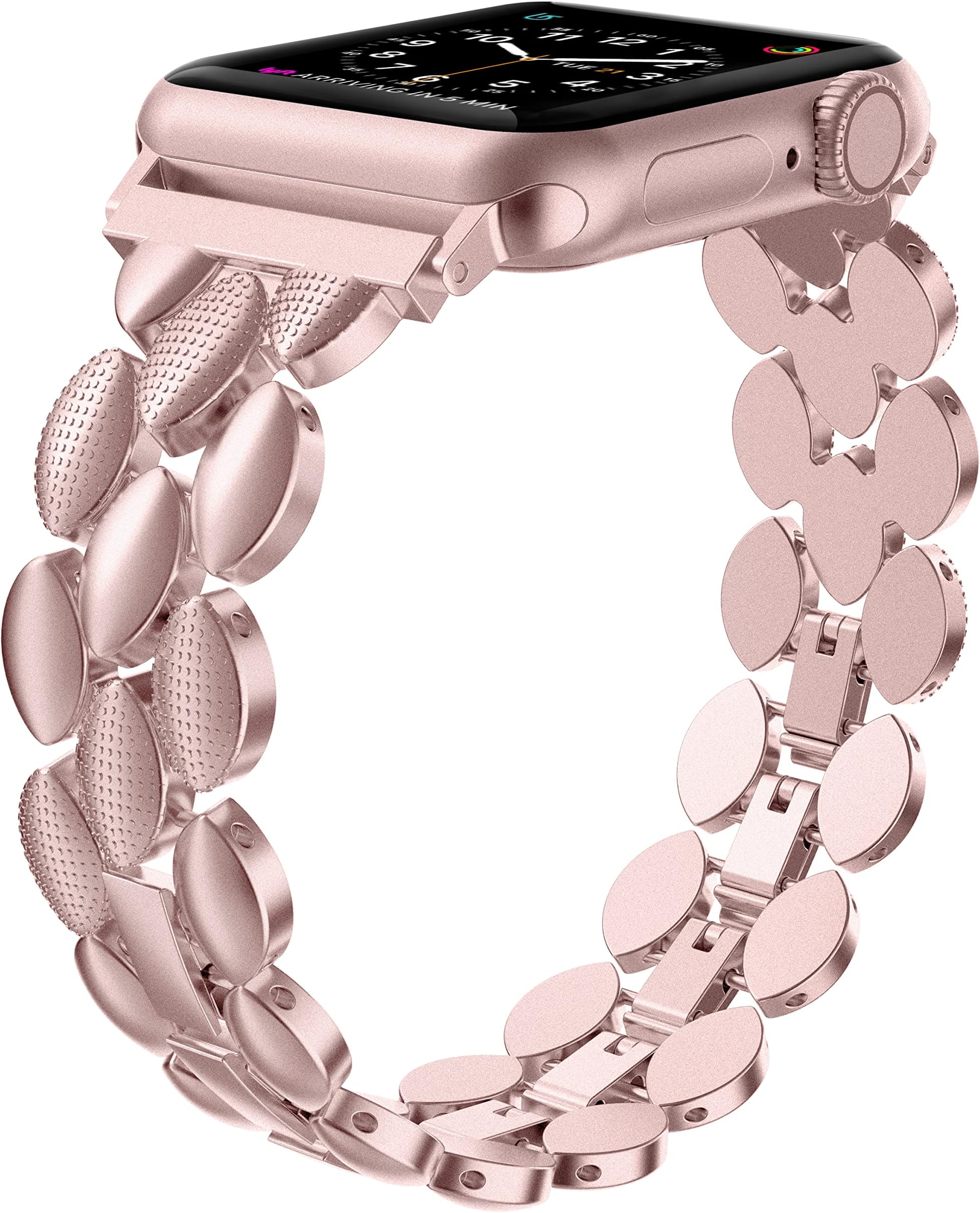 Moolia Elegant Metal Strap Compatible with Apple Watch Band 38mm 40mm 41mm 42mm Metal Fashion Women Replacement Strap Bracelet for iWatch Series 11/10/9/8/7/6/5/4/3/2/1 PinkGold