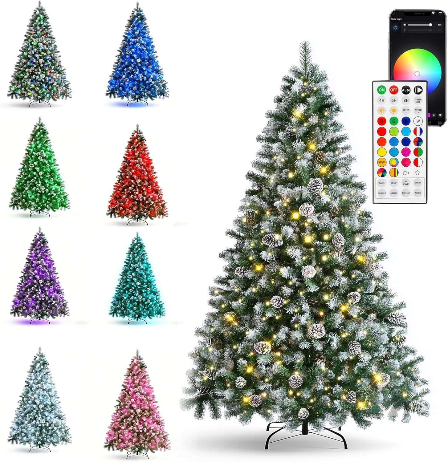 Product image of Dazzle Bright 6 FT Pre-lit Christmas Trees, Christmas Tree with 300LED Smart RGB Lights, Remote & App Controlled, Xmas Decorations with 900 Branch Tips 62 Pinecone for Indoor/Outdoor Decor