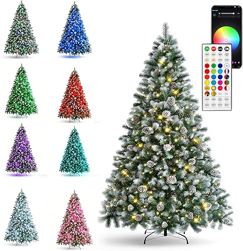 Dazzle Bright Árboles de Navidad preiluminados de 6 pies, árbol de Navidad con 300 luces LED RGB inteligentes, control remoto y aplicación,