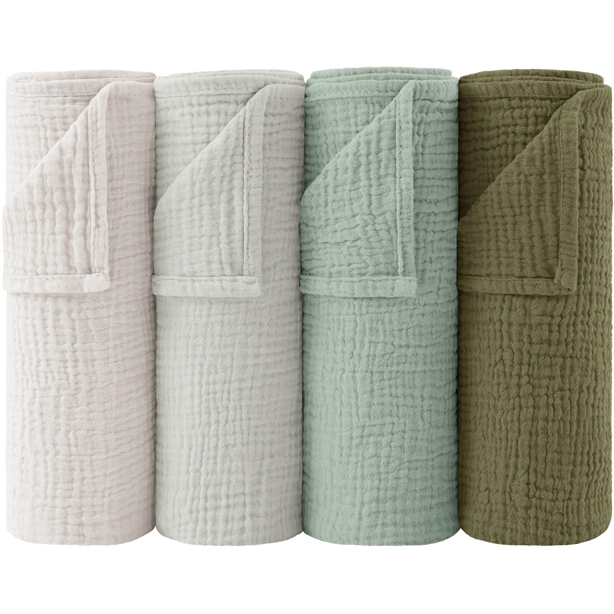 bearmoss Muslin Squares Cloths 100% Cotton Baby Burp Cloth 60x60CM Large Ultra-Absorbent Soft Baby Face Washcloths for Newborn Baby Boy and Girl 4Pack (Forest)