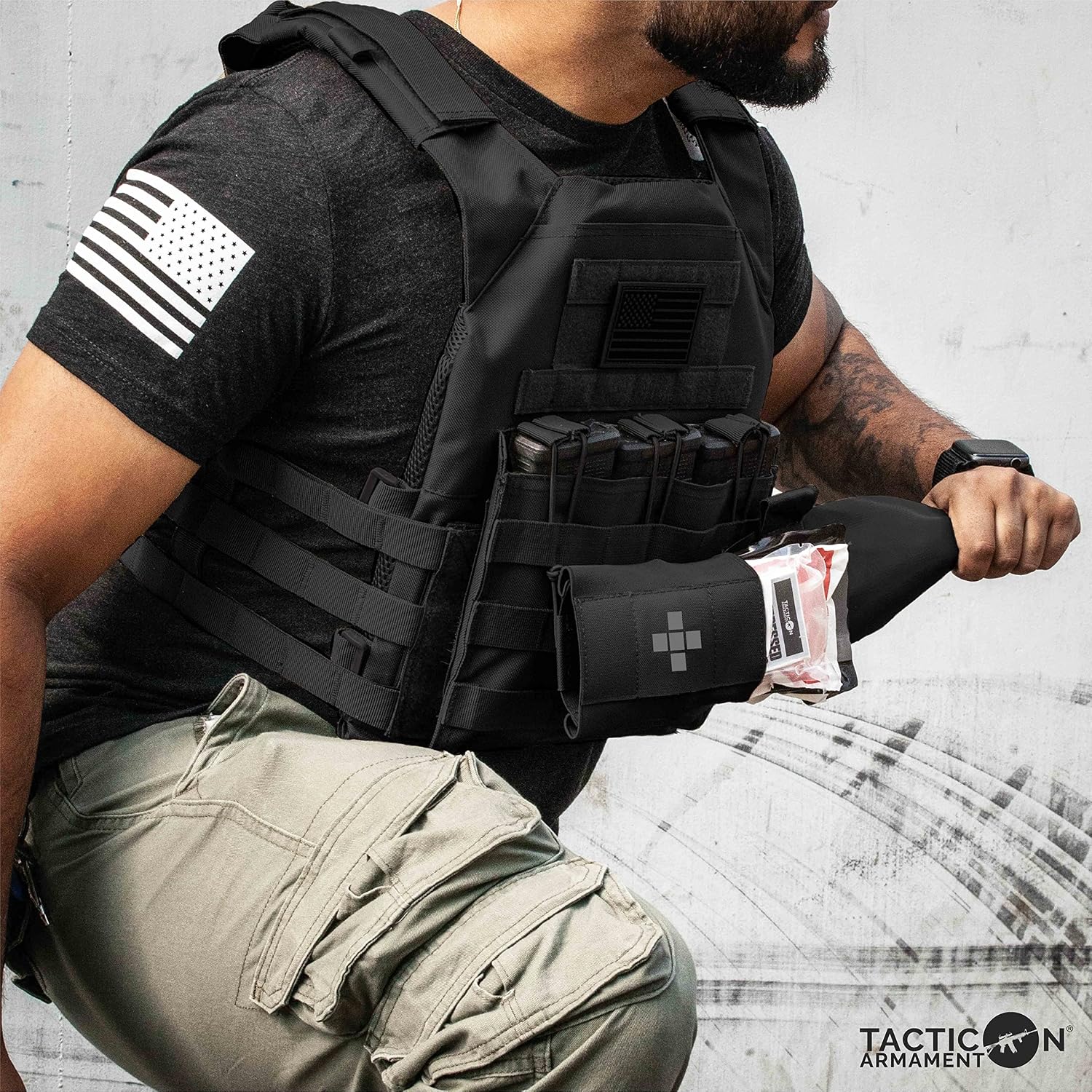 TACTICON V1 Compact IFAK Trauma First Aid Kit for Everyday Carry | EDC Survival Med Kit | Belt or MOLLE Attach | Tactical Emergency EMT Medical Pouch for Belt Vest Car Hiking Travel Sports