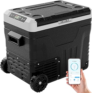 EUHOMY 50L Kompressor Kühlbox, Kühlbox Auto Mit APP Steuerung, -20℃~20℃, 12/24V & 240V Kühlschrank, Tragbarer Gefrierschrank mit Rädern für Camping, Reisen, Angeln, Outdoor