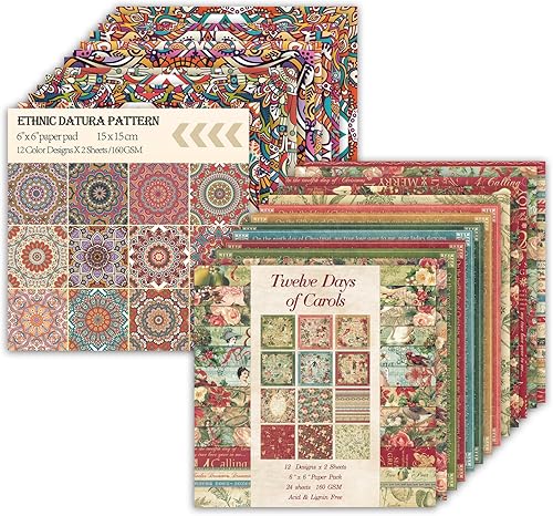 Vista 11 de Papel de manualidades, 24 hojas, 12 diseños, álbumes de recortes, una sola cara de 6 x 6 pulgadas, papel de cartulina, álbumes de recortes, 24