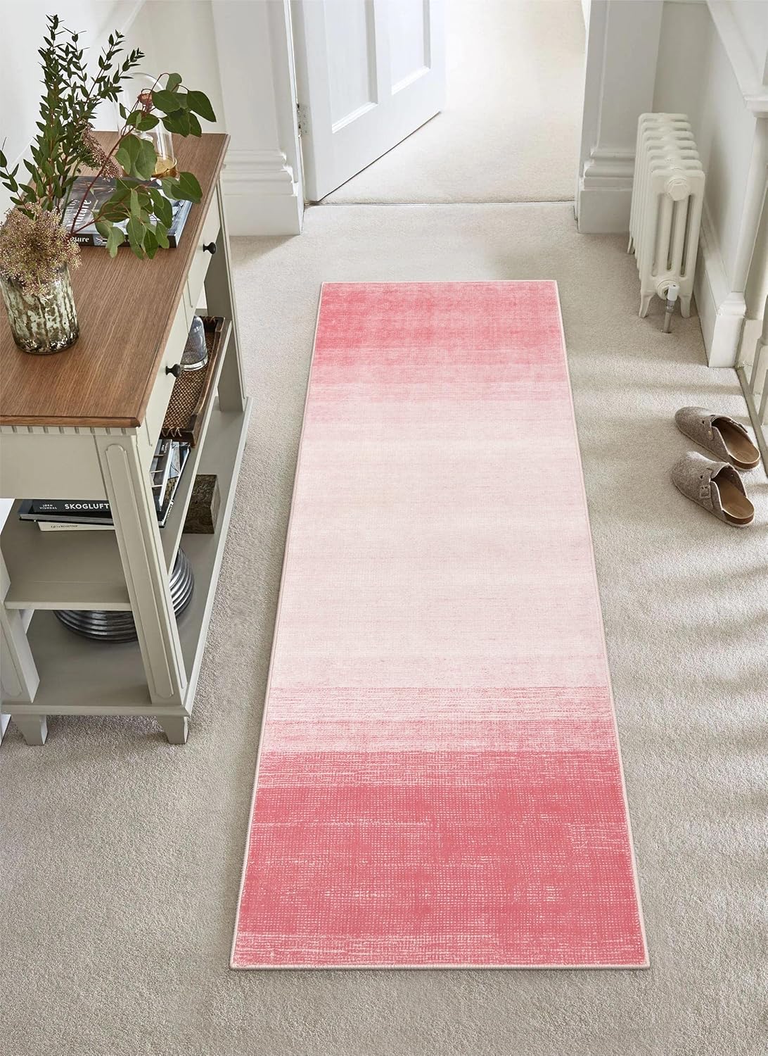 Wonnitar Washable Pink Rug Runners 2x6, Modern Ombre Bathroom Runner Rug, Contemporary Non-Slip Hallway Runner, Gradient Bedroom Girls Carpet Runner for Laundry Room Bath (Pink, 2'x6')