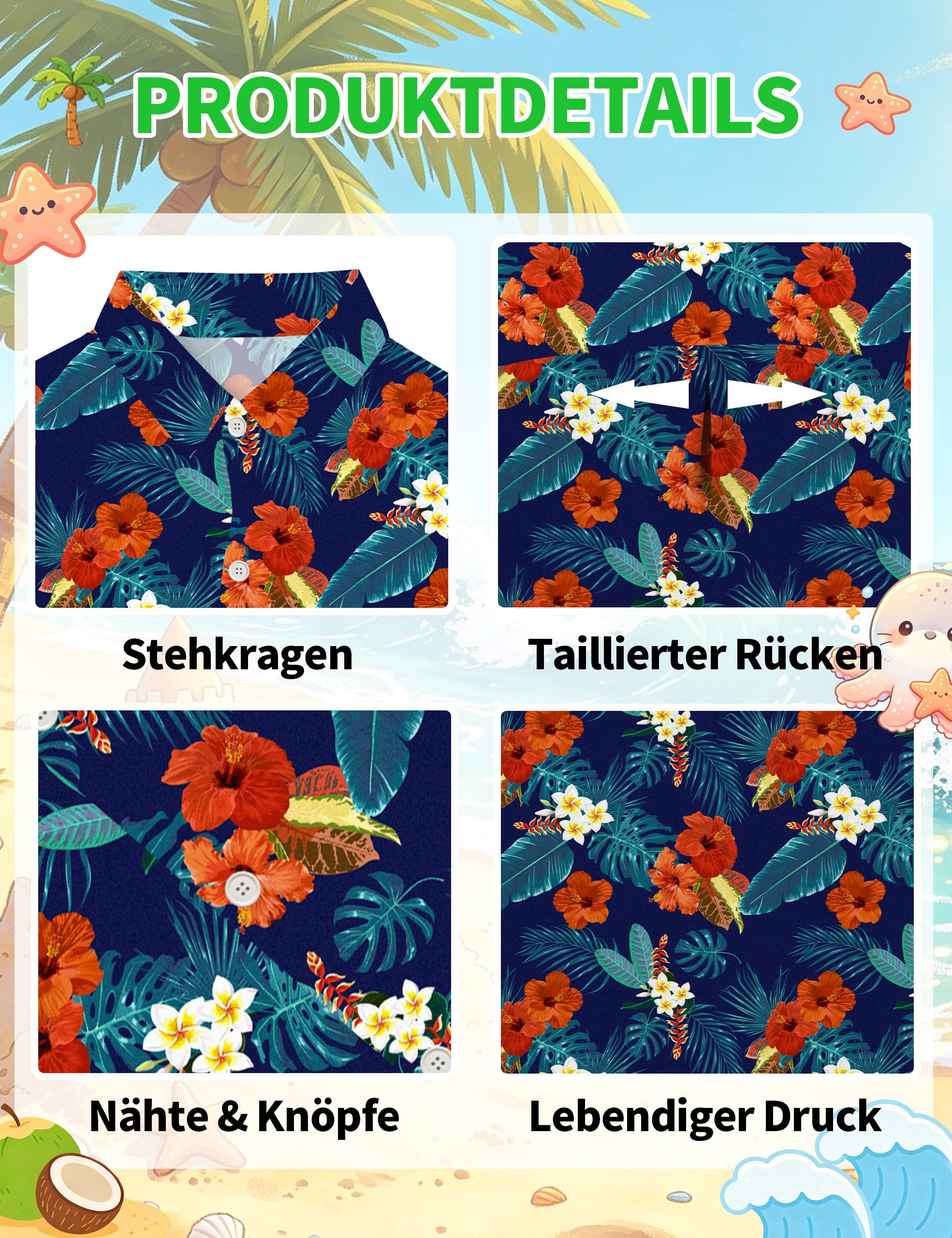 Hawaii Hemd Jungen Kurzarm, Kinder Sommer Casual Bedrucktes Strandhemd, Tropisches Blumen Button Down Freizeithemd