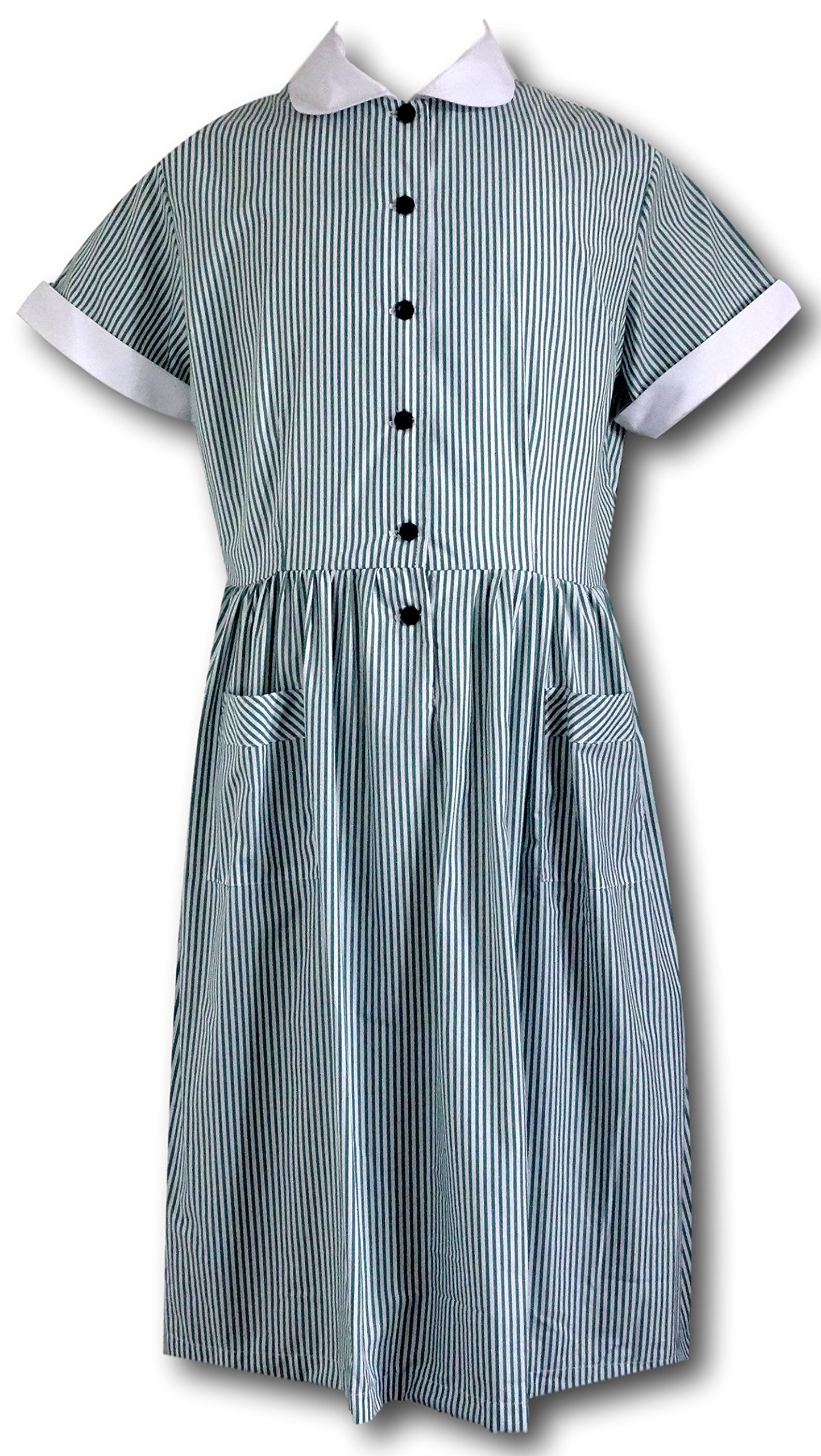 Vestido trapecio manga corta para mujer color verde casual 2