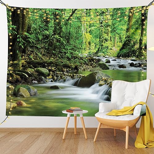 Miniatura 9 de Ambesonne Tapiz de selva tropical, tamaño King, arroyo de montaña en un bosque lluvioso tropical, escena silvestre, colcha colgante de pared,