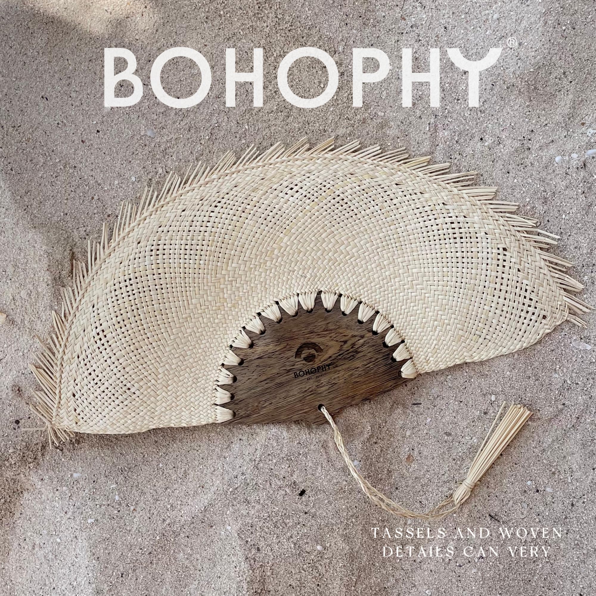 BOHOPHY Straw Palm Hand Held Fan - Handmade Abanico De Mano Woven Hand Fan - Unique Boho Accessories for Personal Use, Wedding Favors, Wall Decor, Fiestas, Bridal Party Souvenirs