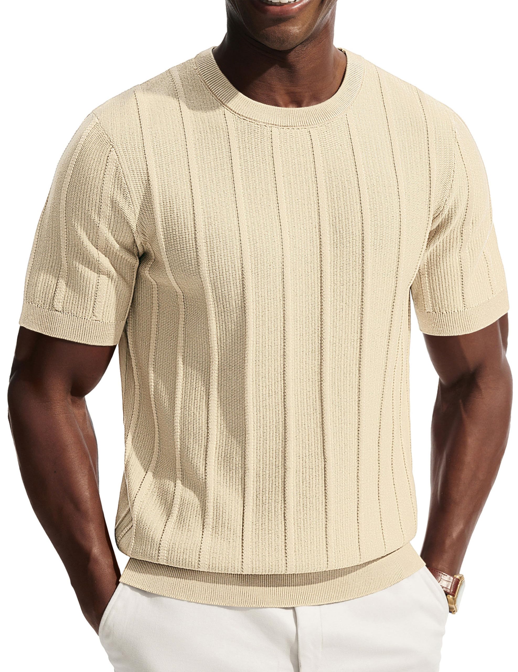 PJ PAUL JONES Herren T Shirt Basic Crewneck Kurzarm Einfarbig Slim Fit Tee Shirt Hemd Stretch Strukturiert Tshirts Männer Für Arbeits Sport Golf