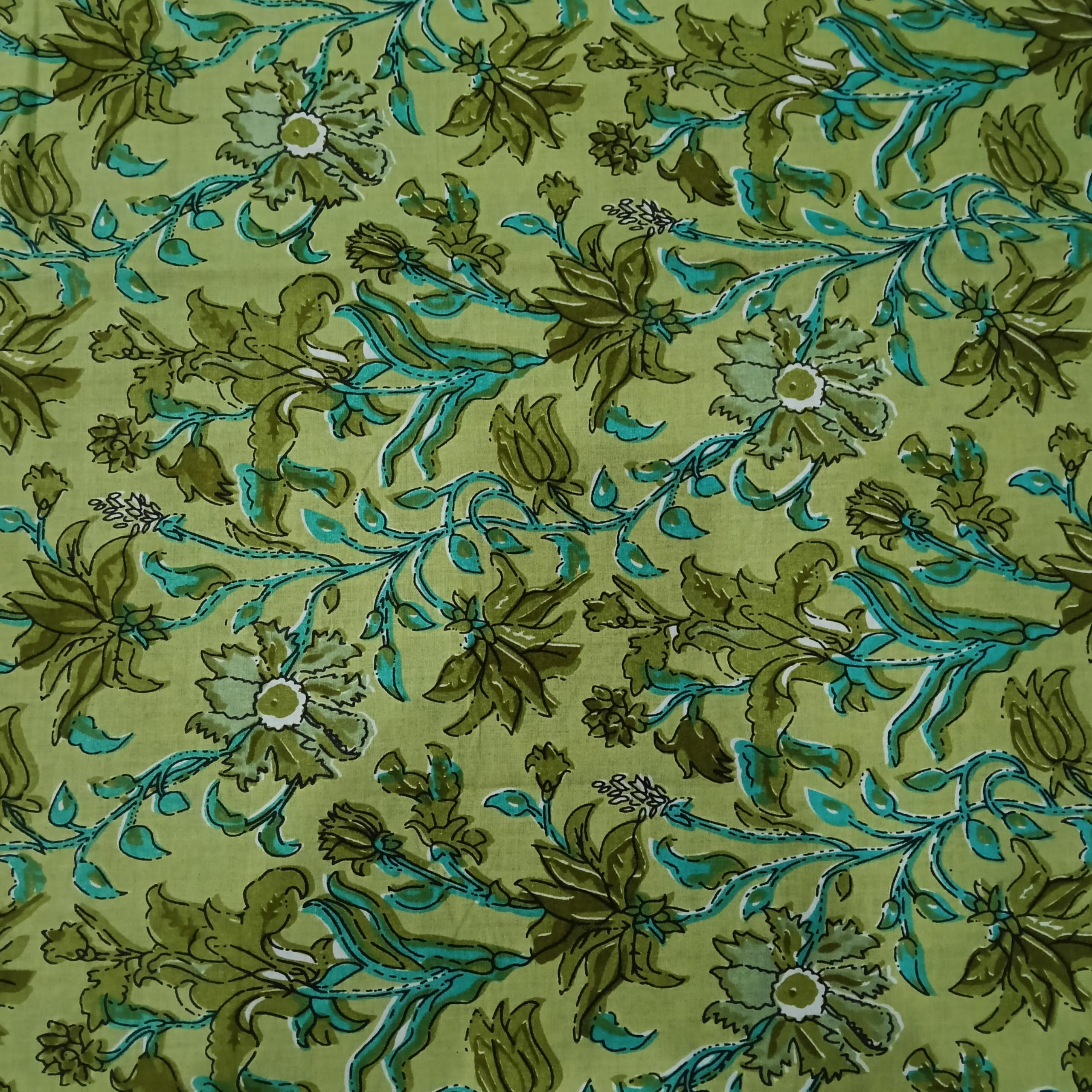 100% Cotton Dress Making Fabric Sanganeri Print Jaipuri Hand Block Printed Unstitched Dress Material for Women Blouse/Plazzo,Kurti/Lehenga/Saree/Piece Womens 43" Inches Width (Green 3, 2.5 Meter)-image-34