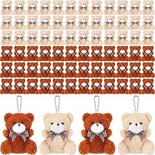 100 Pcs Brown Mini Bears 3.2 Inch Small Stuffed Bear Plush Bears Bulk Soft Tiny Stuffed Animals for Birthday Baby Shower Wedding Decorations Party Favors DIY Keychain Bag