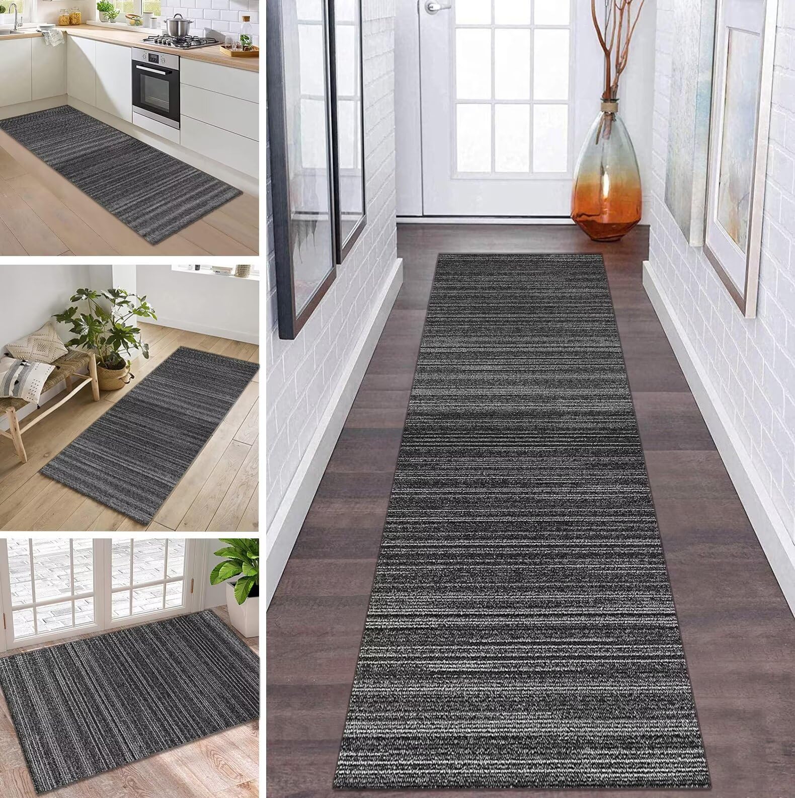Tappeto lungo antiscivolo lavabile per corridoio cucina grigio scuro 40 x 300 cm venduto al metro ideale per camera da letto, soggiorno, sala da pranzo, corridoio, migliora la sicurezza e lo stile