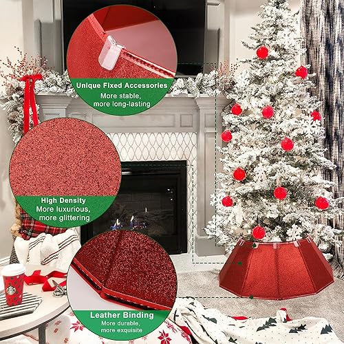 Miniatura 59 de Blissun Collar de árbol de Navidad, falda de árbol de Navidad con lentejuelas, anillo plegable para árbol de Navidad, cubierta de base