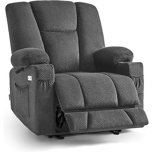 MCombo Oversized Zero Gravity Recliner Chair with Heating and Massage, Power Recliner for Big and Tall with USB & Type C Ports, Cup Holders for Living Room 8017 (Grey, Oversized)