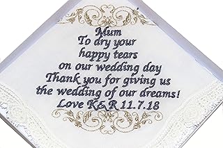 Weddingggifts4you - 100% Cotton Custom Wedding Handkerchief for Mother- Perfect Wedding Gift for Bride and Groom Mom-Multi Colors Thread Embroidered Mom Handkerchief