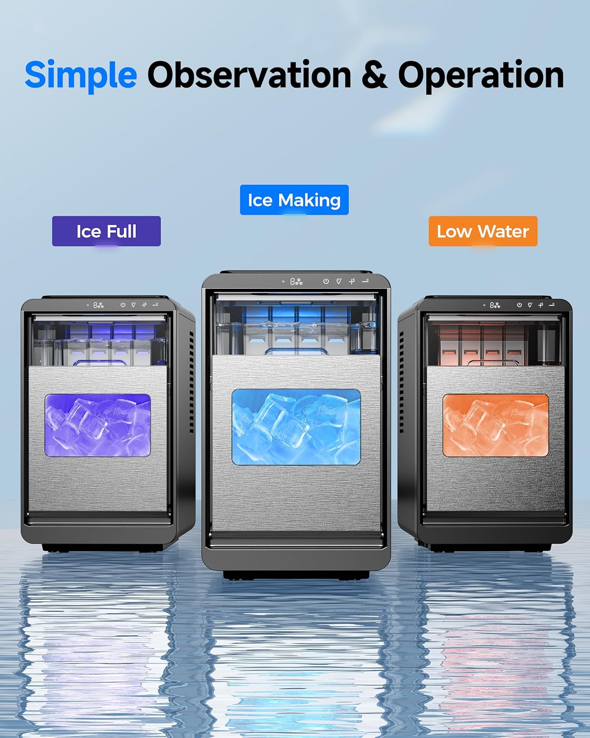 Crescent Ice Maker Countertop, 35Lbs/24H, Clear Ice Maker with Self-Cleaning & Timer, 16 Crystal-Clear Ice in 12 Mins, Countertop Ice Makers for Home, Office or Party