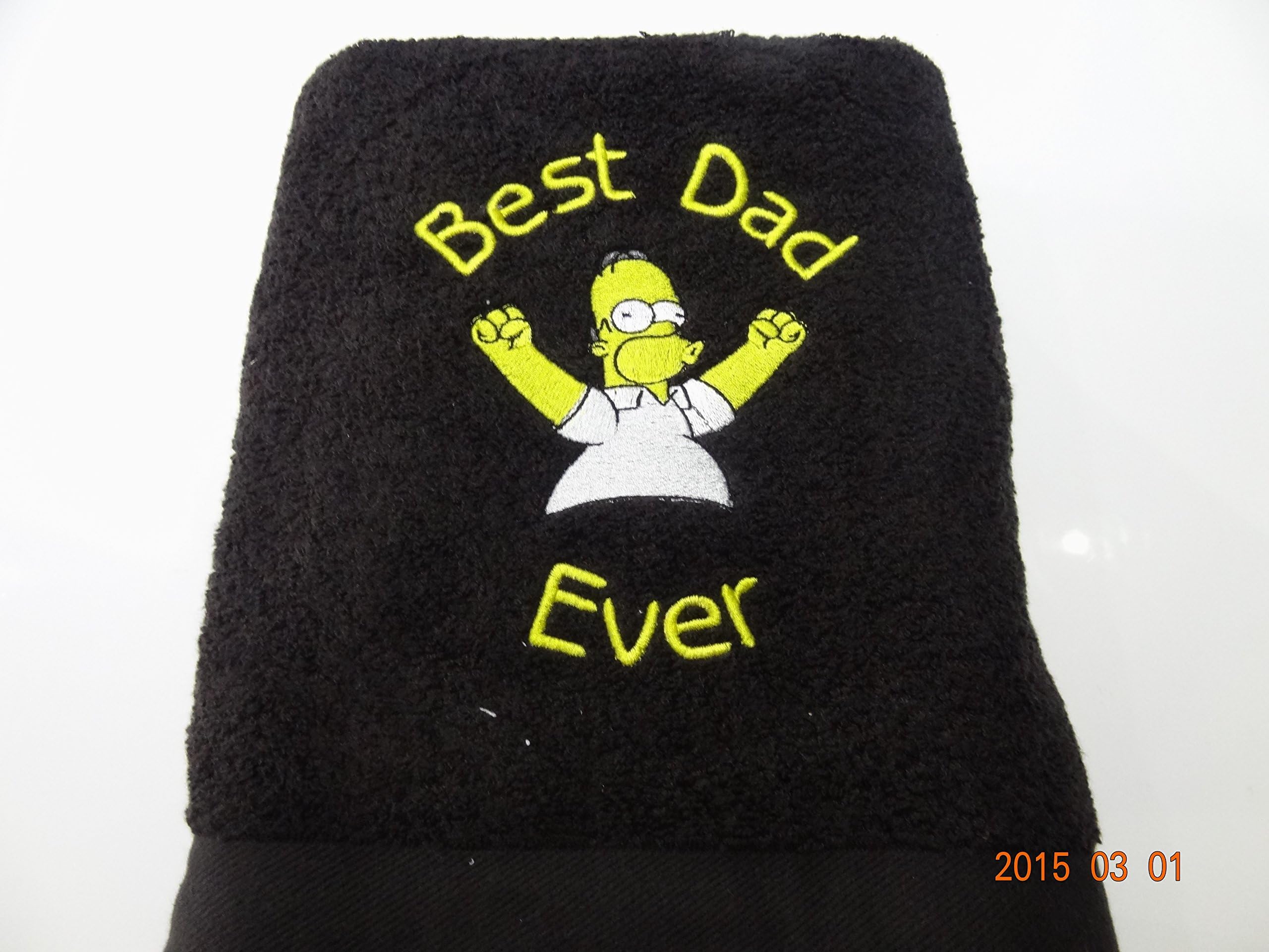 PERSONALISED HOMER SIMPSON BATH TOWEL - BEST DAD EVER (OR ANY TEXT YOU WISH)
