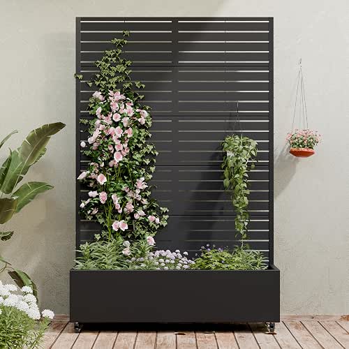 Casaphoria Metal Raised Garden Bed with Trellis and Wheels, 72"x47"x16"