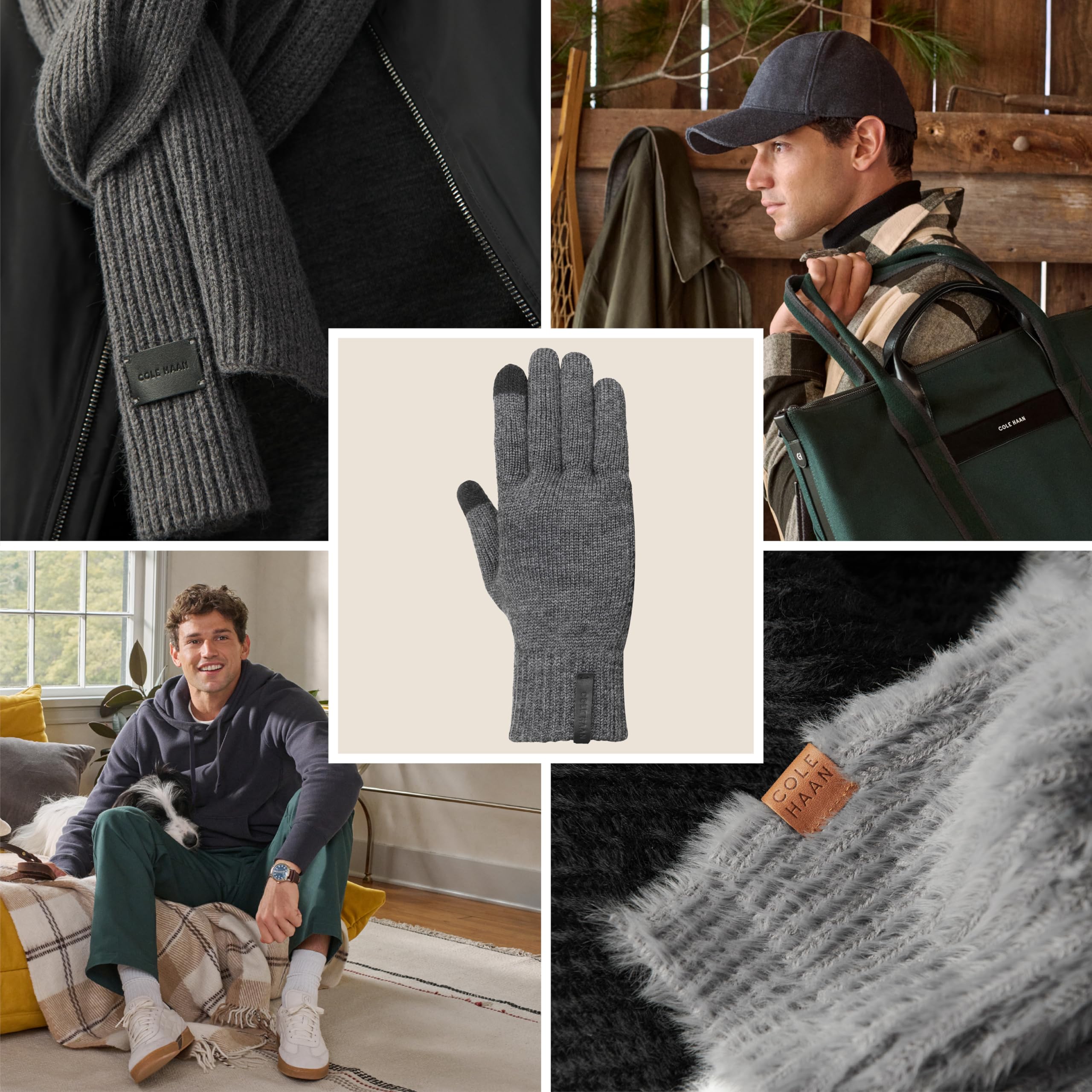 Cole Haan Guantes de punto para hombre, guantes de invierno cálidos y térmicos, compatibles con pantalla táctil, guantes suaves y elásticos para clima frío