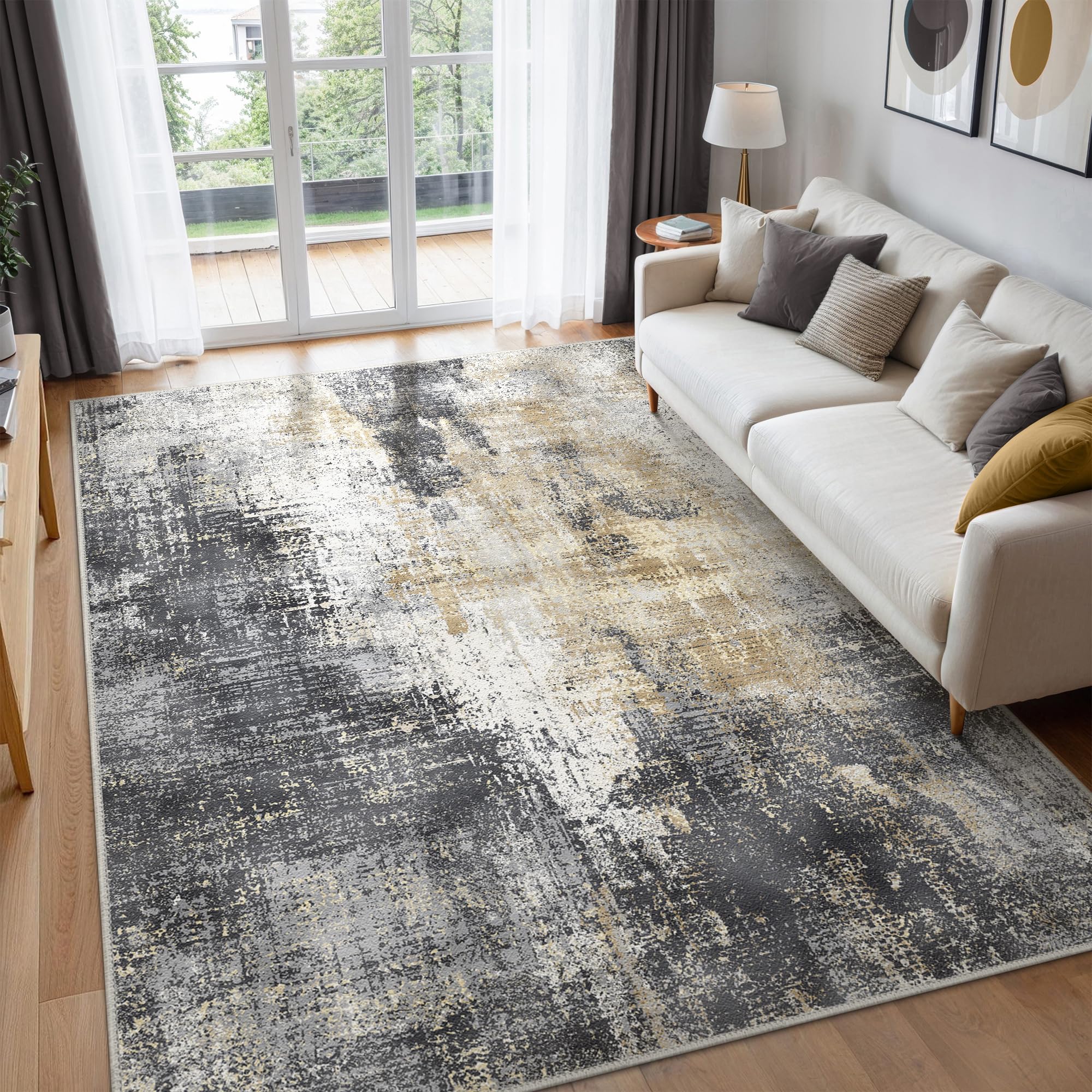 BEIMO Modern Abstract Rugs Living Room, Rugs for Bedroom 120x170cm Machine Non-Slip Washable Rug Grey Carpet Faux Short Pile Area Rug for Dining Room Kitchen Office â image 1