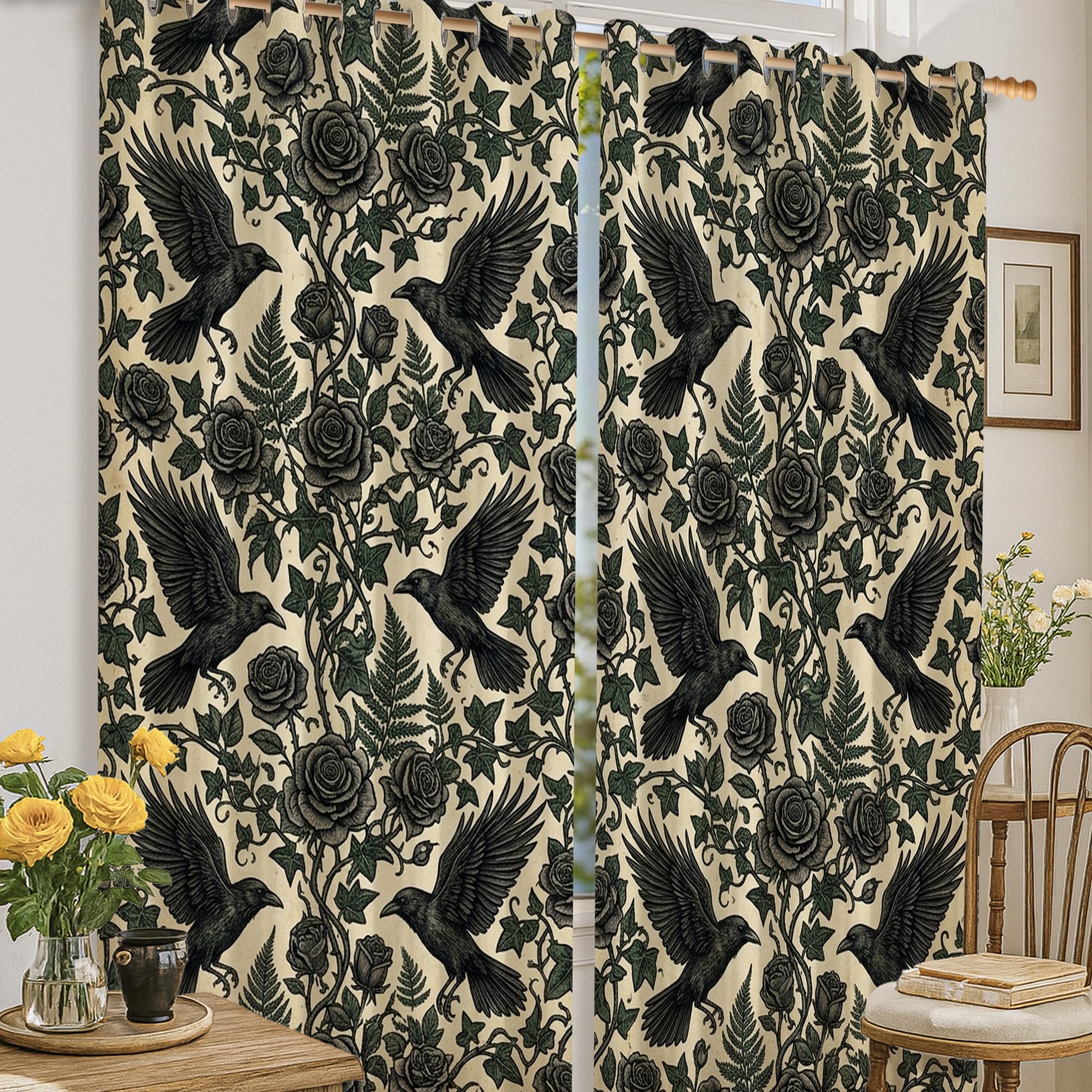 Rideaux occultants infroissables pour chambre à coucher au motif nature