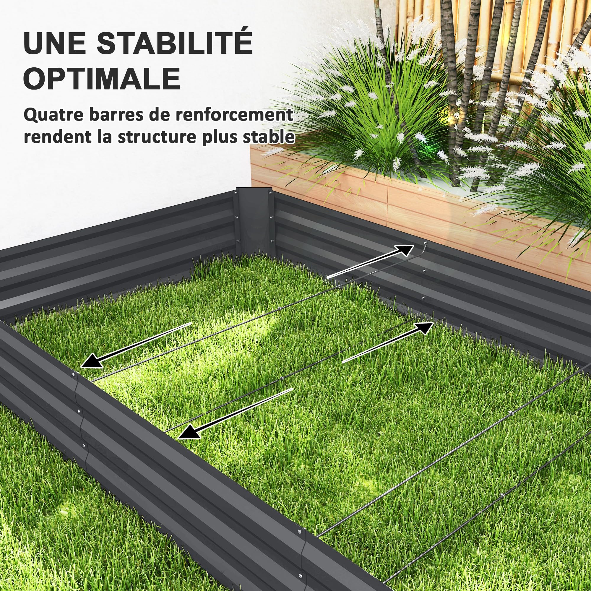 Outsunny Jardinière Extérieure Fond Ouvert 240 x 120 x 30 cm Gris Foncé | Carré Potager de Jardin Rectangulaire, Bordure de Sécurité, pour Fleurs, Herbes